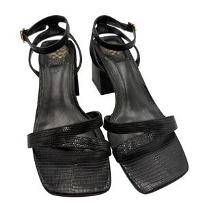 Vince Camuto Block Heel‎ Sandals Black Glossy Lizared Embossed  Size 8
